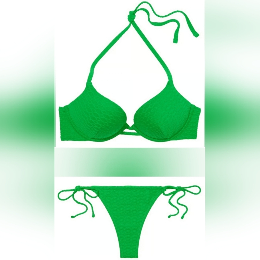 38DD/XL/XL/XXL VS Swim Bombshell Bikini Top Thong Sarong Bikini Set Green